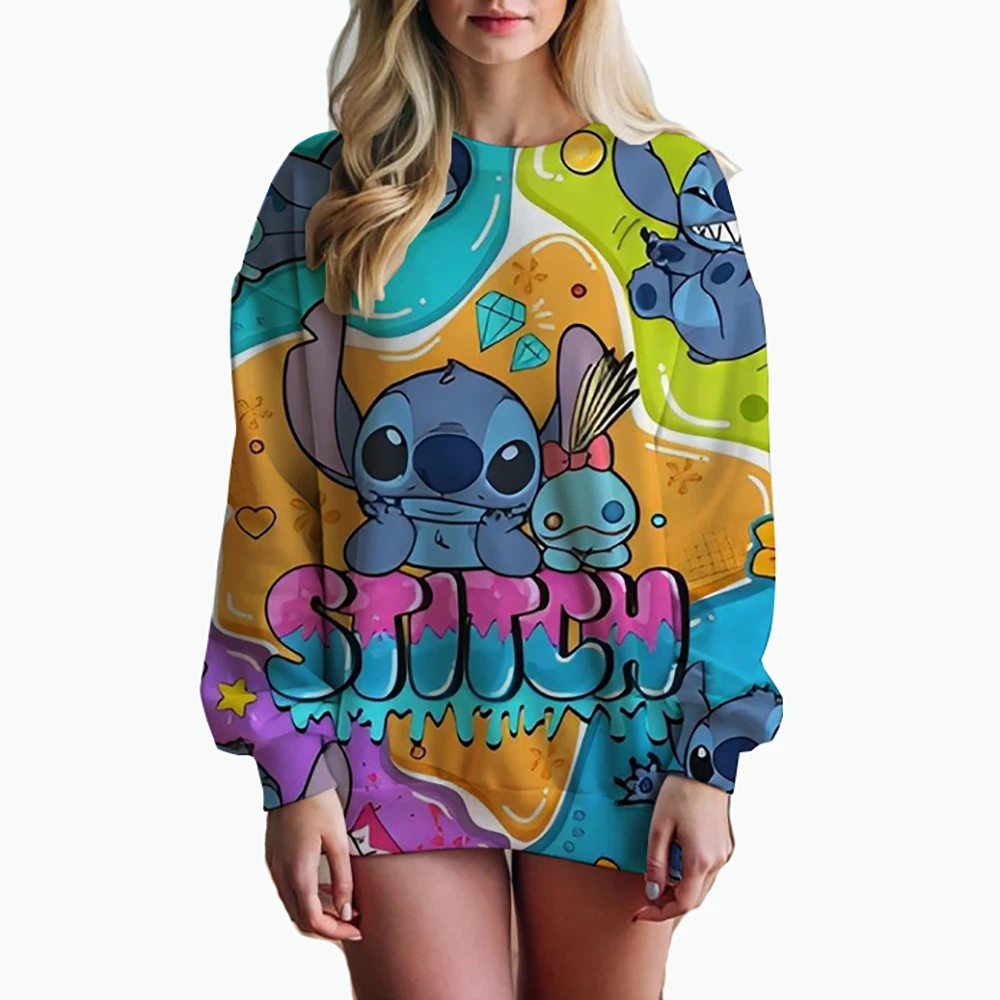 Women's Fashion Hoodie Disney Stitch print Fashion Autumn Daily Long Sleeve Round Neck Loose Pullover Cartoon Boho Style Sweatsh