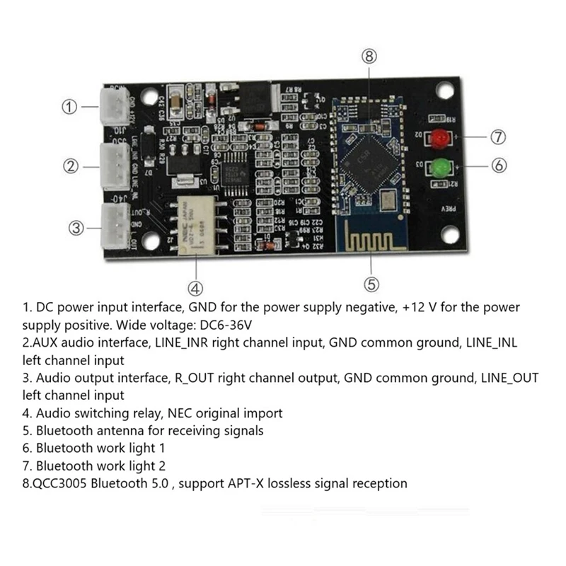 Bluetooth 5.0 Receiver Board QCC3005 Amplifers Bluetooth Module Lossless APTX Audio Amplifier DIY