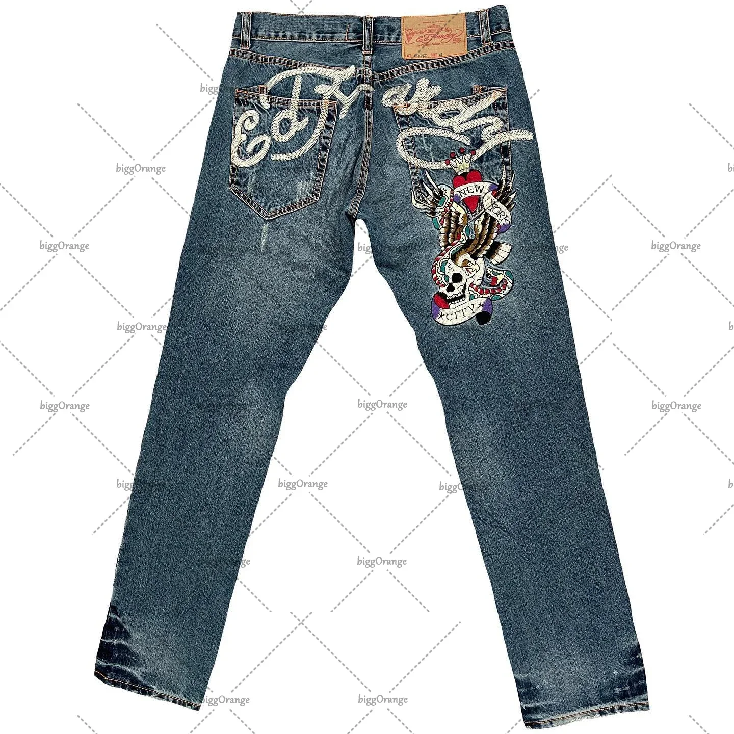 American Y2K printed street jeans Harajuku hip-hop men and women high waist straight retro loose wide-leg pants denim trousers