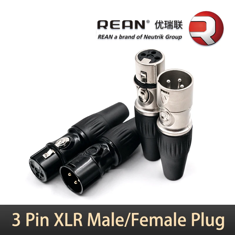 Conector XLR de 3 pines Rean de Neutrik, conector de cable de micrófono, Conector de señal de audio, conector XLR equilibrado de 3 núcleos RCX3M RCX3