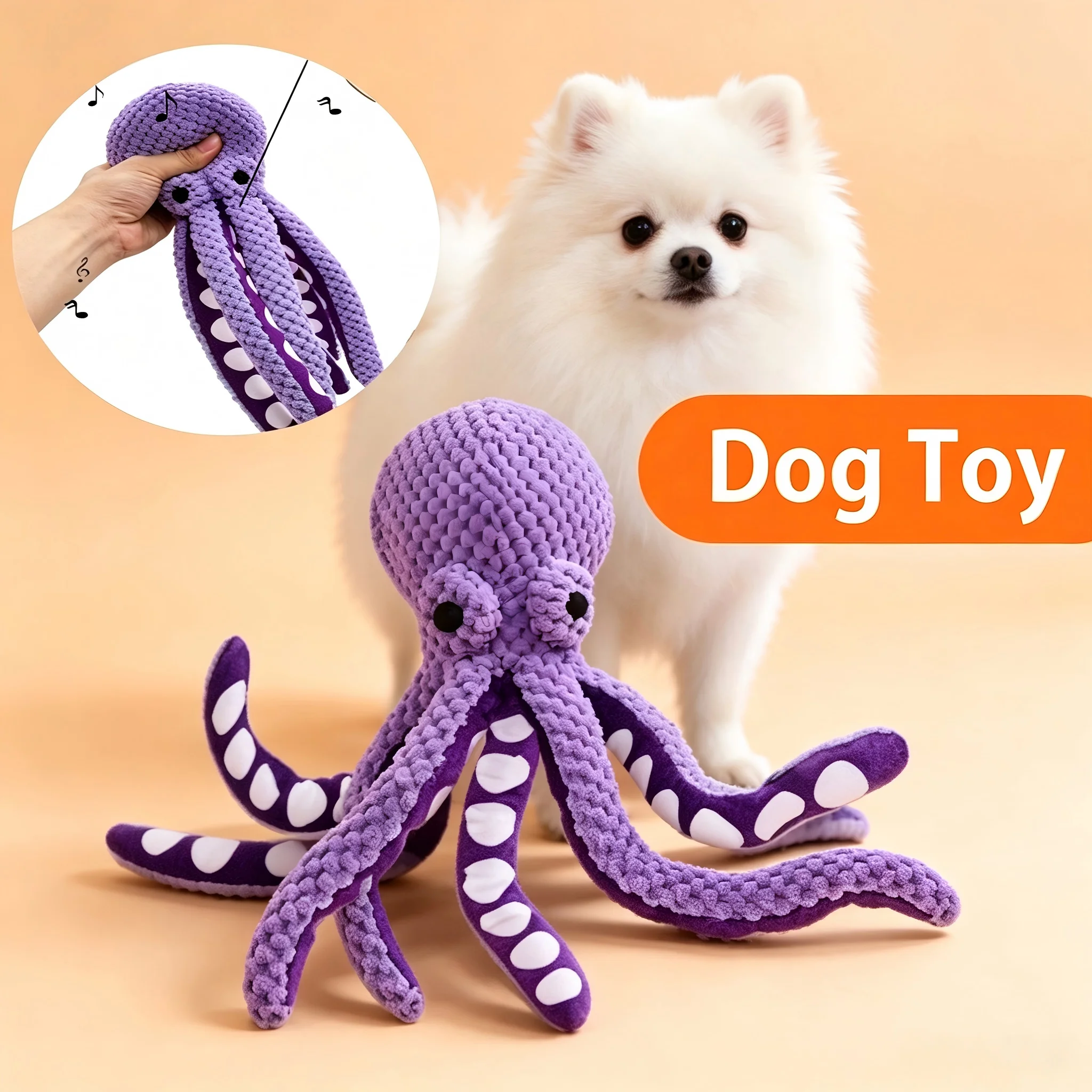 Brinquedo de Pelúcia Polvo para Cães com Apito, Brinquedo Macio para Limpeza dos Dentes, Brinquedo Interativo para Filhotes, Reduz o Tédio e Alivia a Ansiedade