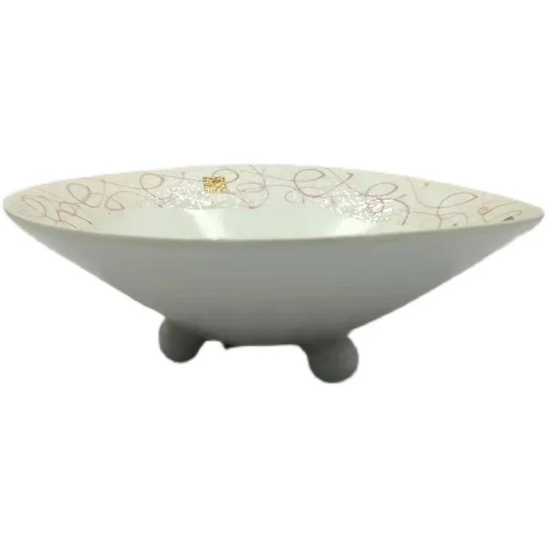 Japanese Ceramic Tableware Three-legged High-footed Plate Restaurant Salad Dessert Home Kitchen Bowls and Plates