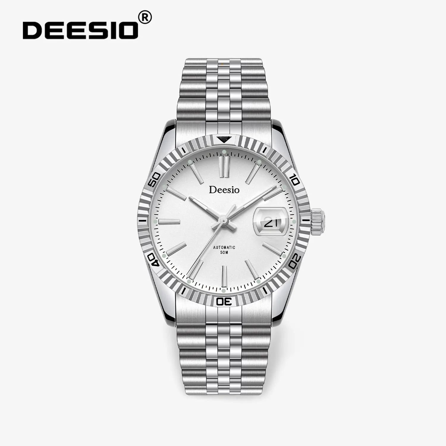Deesio Luxuriöse automatische mechanische Herrenuhr, 50 m wasserdicht, Business-Kleid, Edelstahlgehäuse, leuchtend, perfektes Geschenk für Ihn