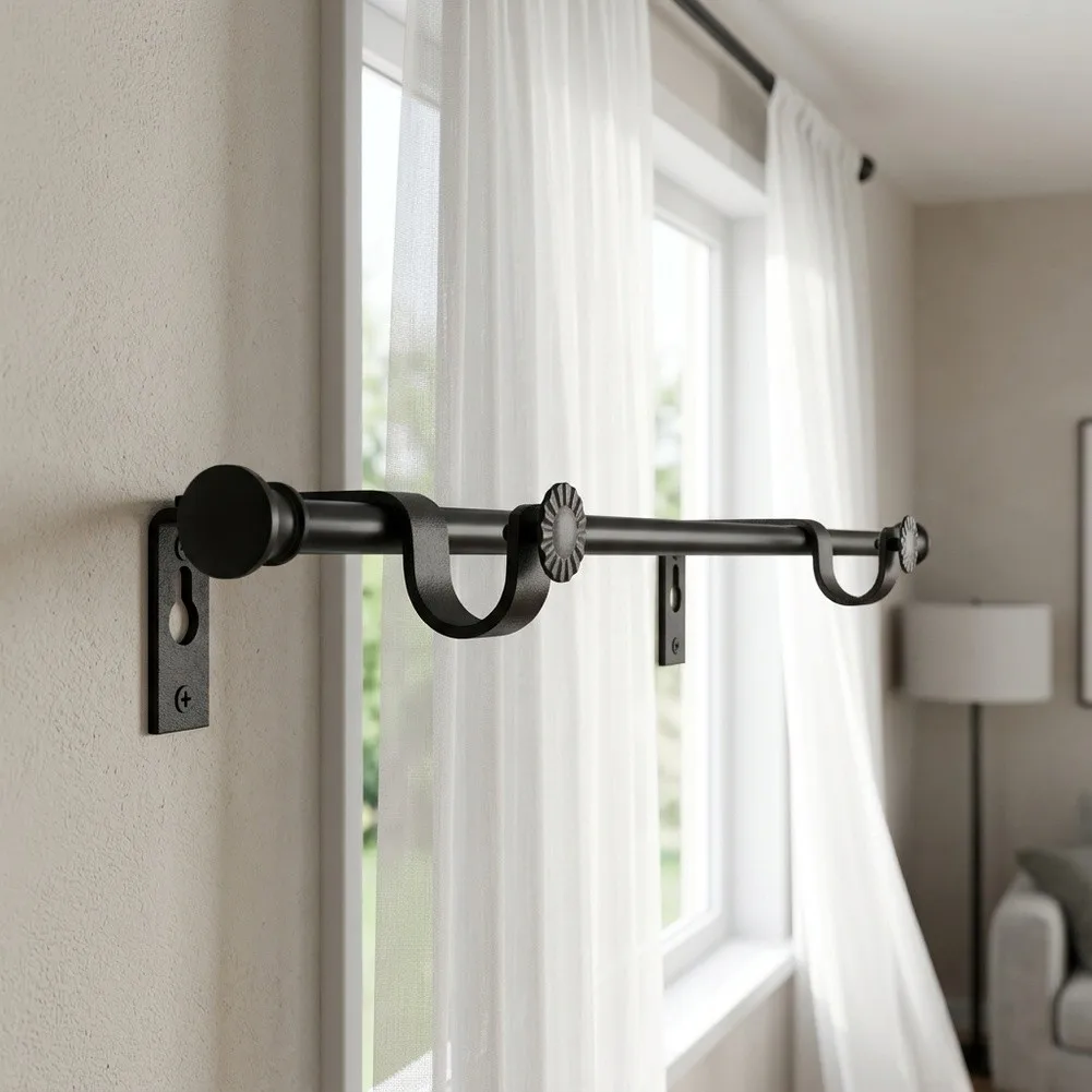 Metal Wall Mount Brackets with Adjustable Range to Fit Various Curtain Rod Spans in Home Interior Environments