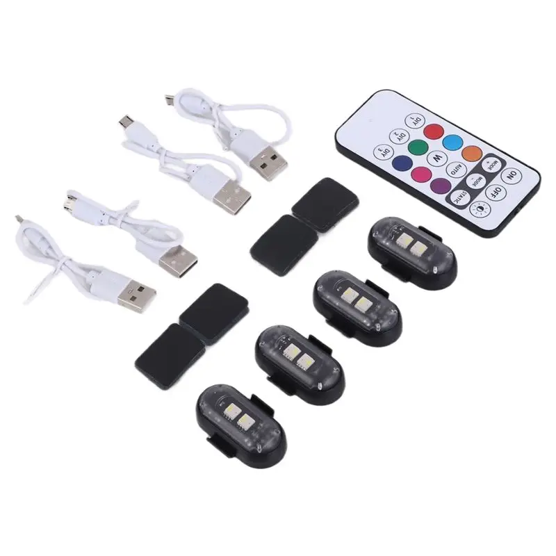 

Practical 4PCS Wireless LED Strobe Lights With Remote Control, 8 Colors USB Charing Waterproof Emergency Warning Lights