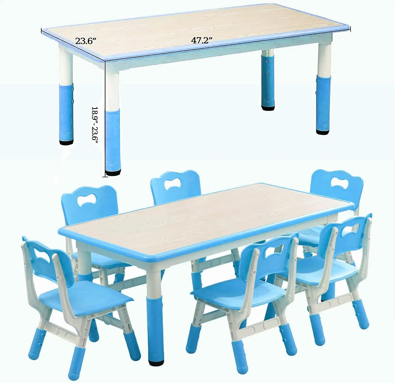 Table and Chairs Set, Height Adjustable Desk With 6 Seats for Ages 2-10,Arts & Crafts Table,Graffiti Desktop