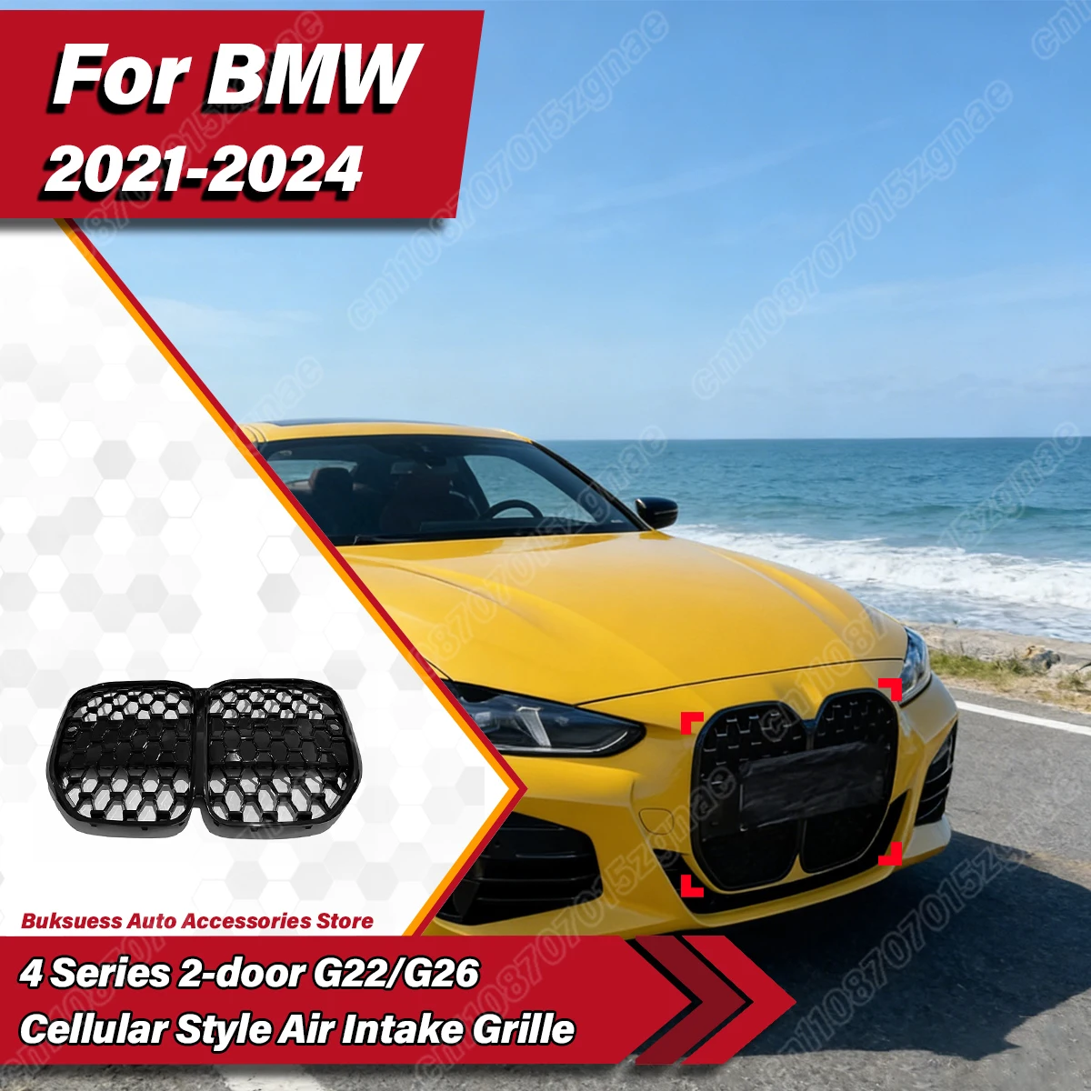 

Для BMW 4 серии G22/G26 2021 2022 2023 2024 автомобильный передний бампер в стиле Meteor, решетка воздухозаборника, гоночная крышка радиатора, комплект кузова