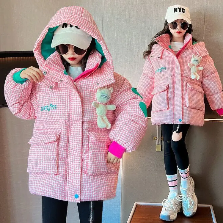 Girls Cotton-Padded Jacket New Thickened Keep Warm Hooded Parkas Coat Fashionable Down Jacket Children Winter Clothes Overcoat