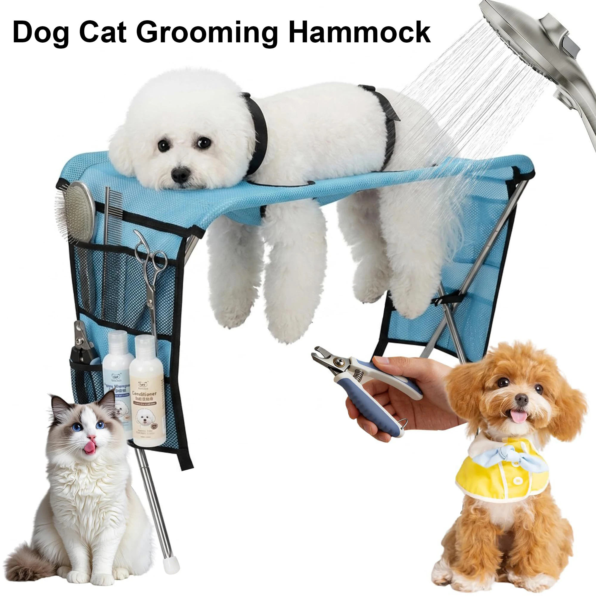 Foldable Pet Grooming Bath Table with Fixed Leash, Portable Dog Cat Washing Drying Trimming Table Anti-Slip Pet Bathing Stand Fo