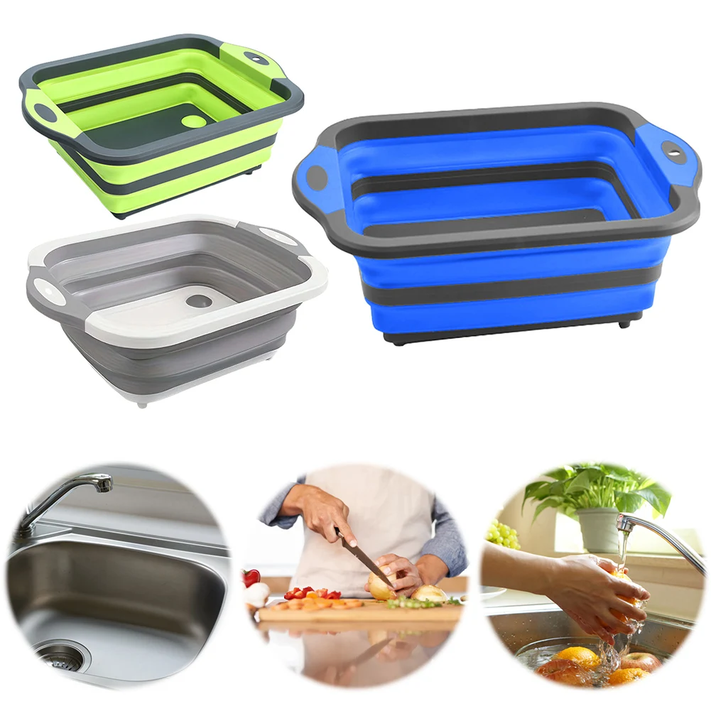 

Collapsible Cutting Board Foldable Kitchen Dish Tub and Camping Sink Space Saving with Draining Hole for BBQ Prep/Picnic/Camping