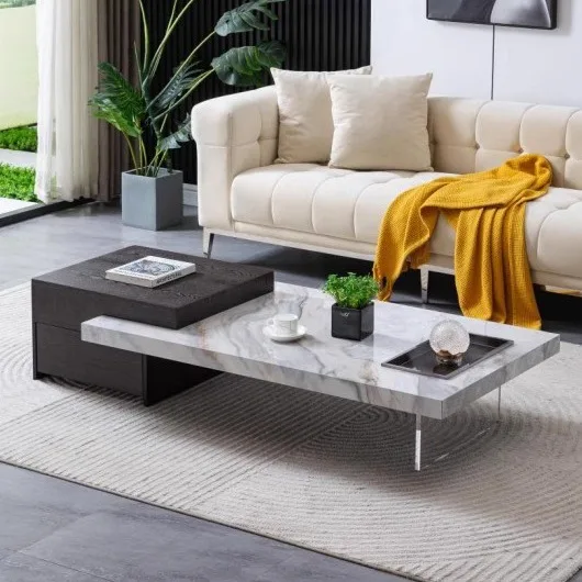 

Light luxury rock slab coffee table living room small apartment drawer suspended corner TV cabinet combination