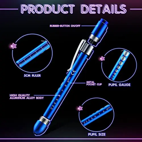 Mini LED Penlight for Nurses Doctor Pocket Flashlight with Pupil Gauge Reusable Penlight White/UV Lamp Waterproof Medical Torch