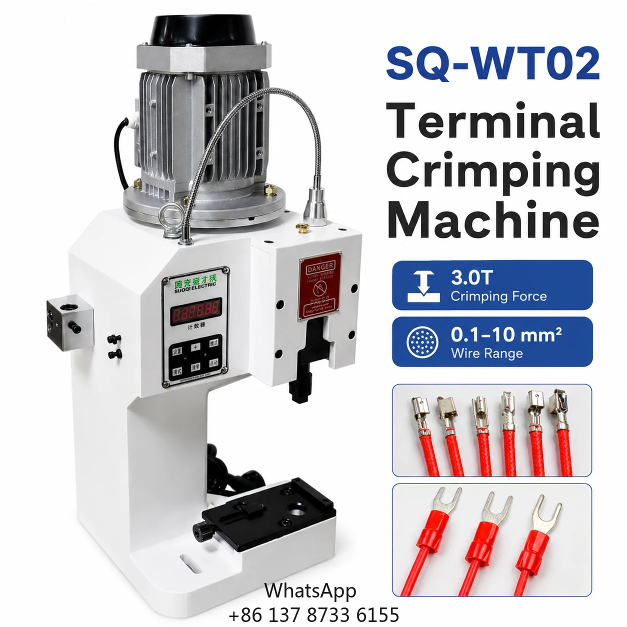 SQ-WT02 Qilin 3.0T Silent Terminal Crimping Machine 0.1-10 Sq Mm 1.2 Sec/Stroke 30mm Stroke Wire Harness Cable Automotive 1100W
