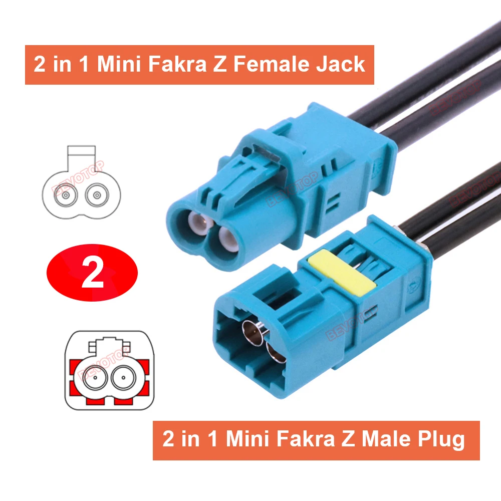 1PCS RSBG Version Dual Core 2 in 1 Mini Fakra Z Male/ Female 2-Pin Connector RG174 Cable High Quality Wire Harness