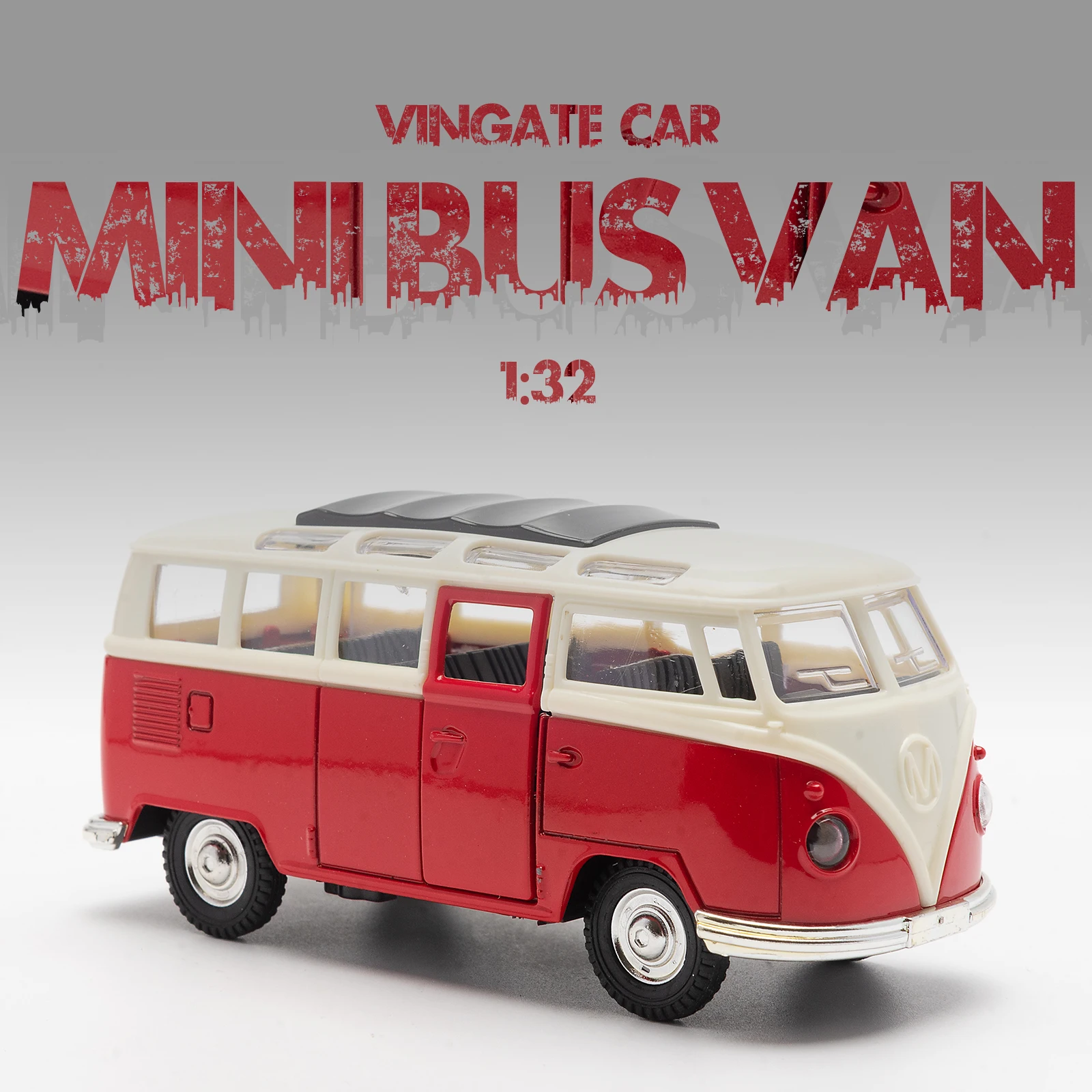 1:32 Alloy Diecast Vintage Mini Bus Van Car Model Classic Pull Back Car Miniature Vehicle Replica For Collection Gift for Kids