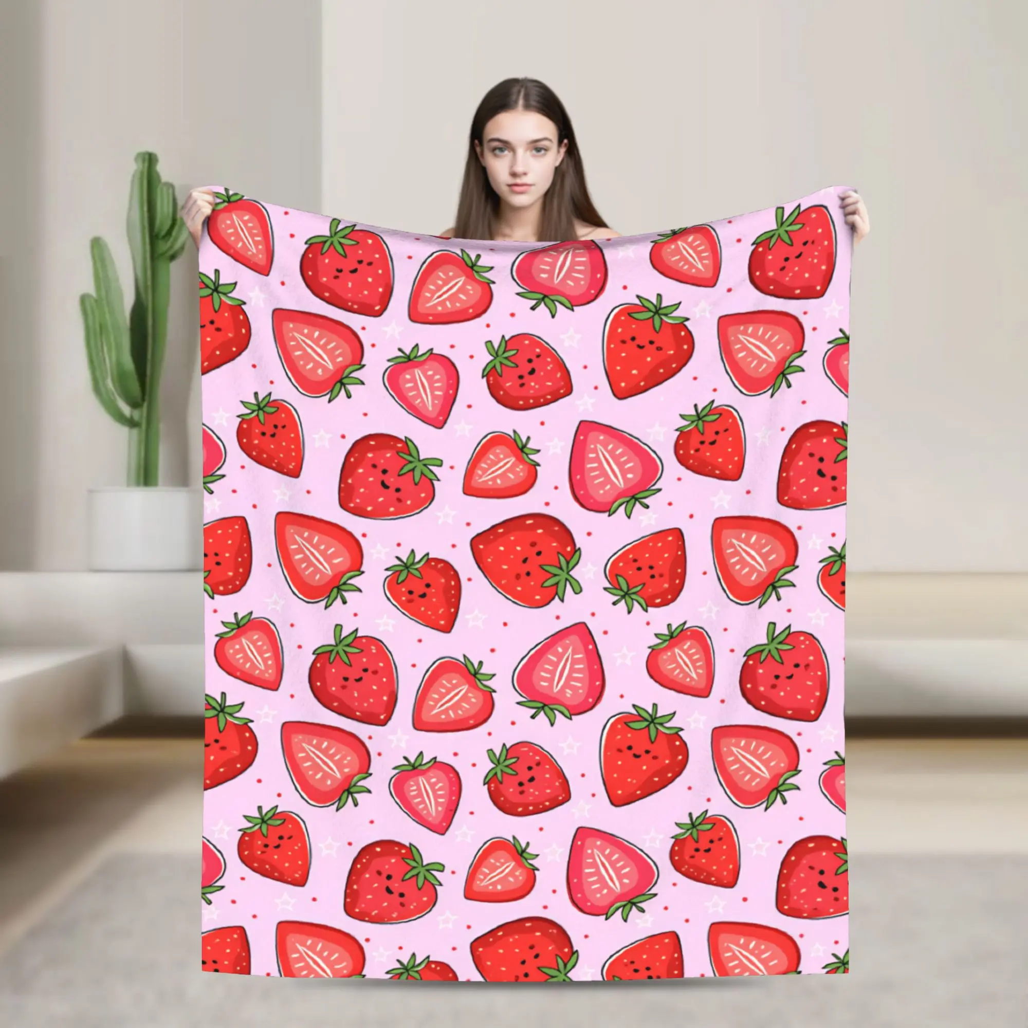 Cozy Blanket Picnic Cute Cartoon Strawberry Slice Seamless Pattern Bedding Throws Trend  Bedspread For Home Decor