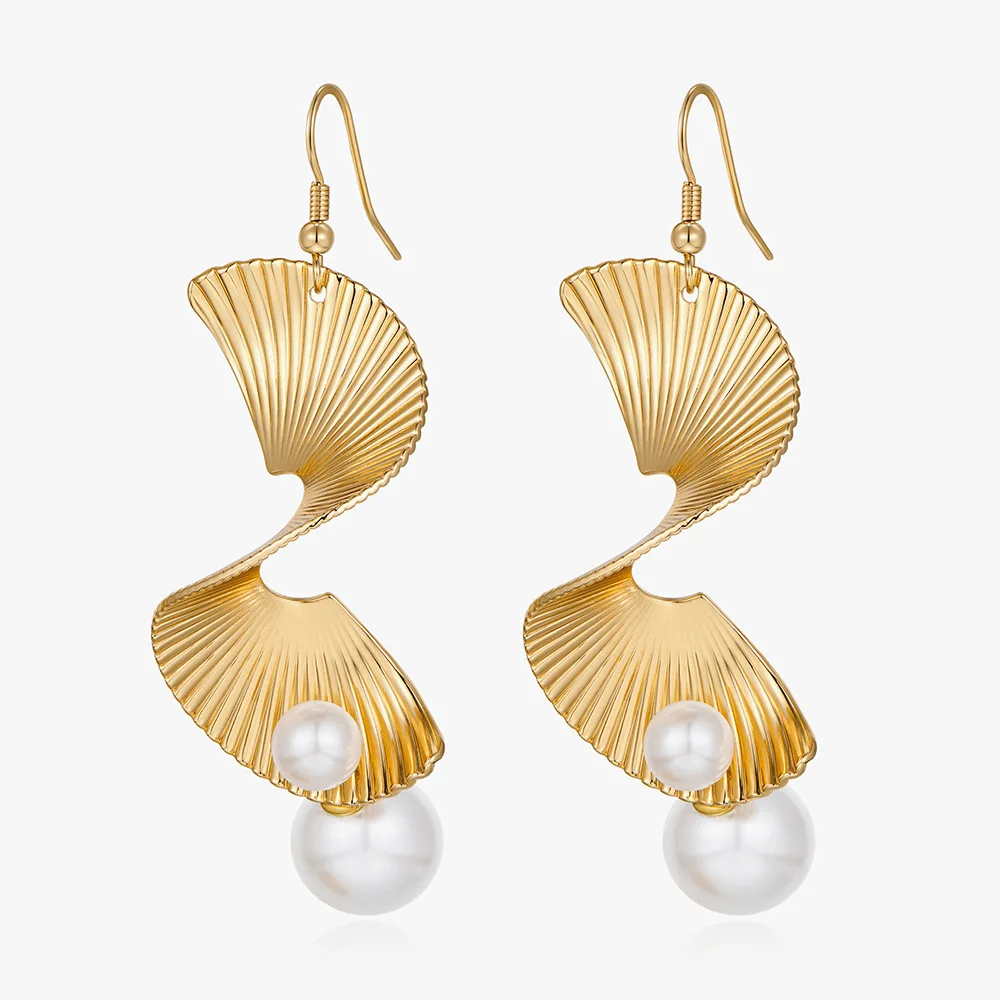 

Kitykiss niche design fan-shaped pearl earrings for women, high-end cold wind exaggerated trendy earrings