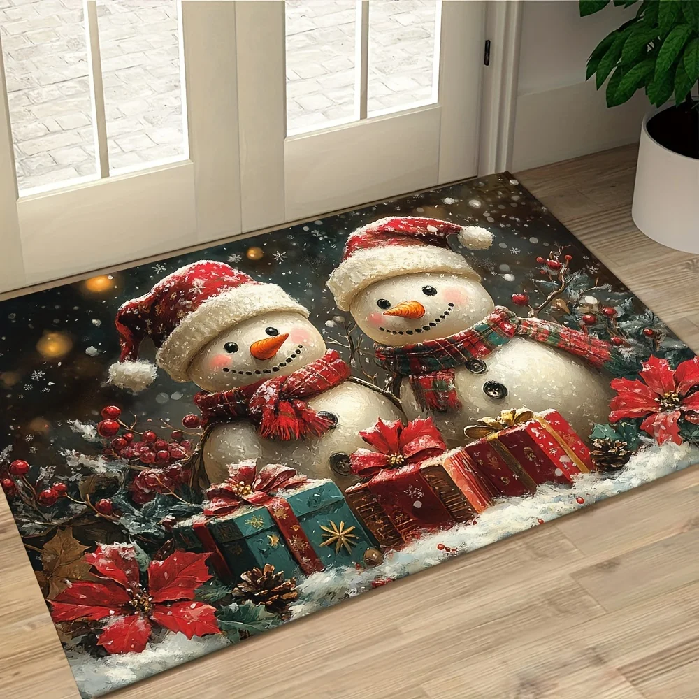 VIKAMA Weihnachts-Schneemann-Willkommensmatte für den Innen- und Außenbereich, Antifouling, verschleißfeste Matte, Wohnzimmer-Dekorationsmatte