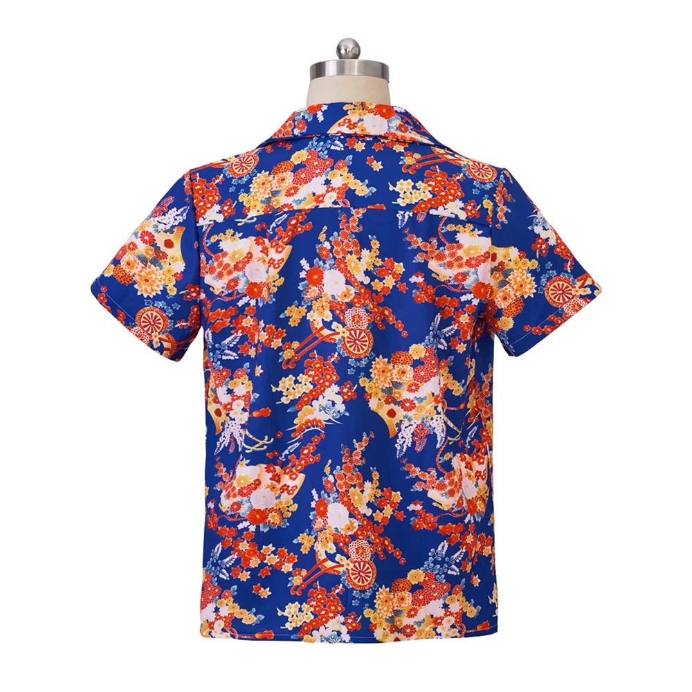 Romeo Cosplay Costume Adult Men\'s Floral Printed Short Sleeves Shirt Summer Hawaiian Flowers T-shirt Beach Party Casual Top