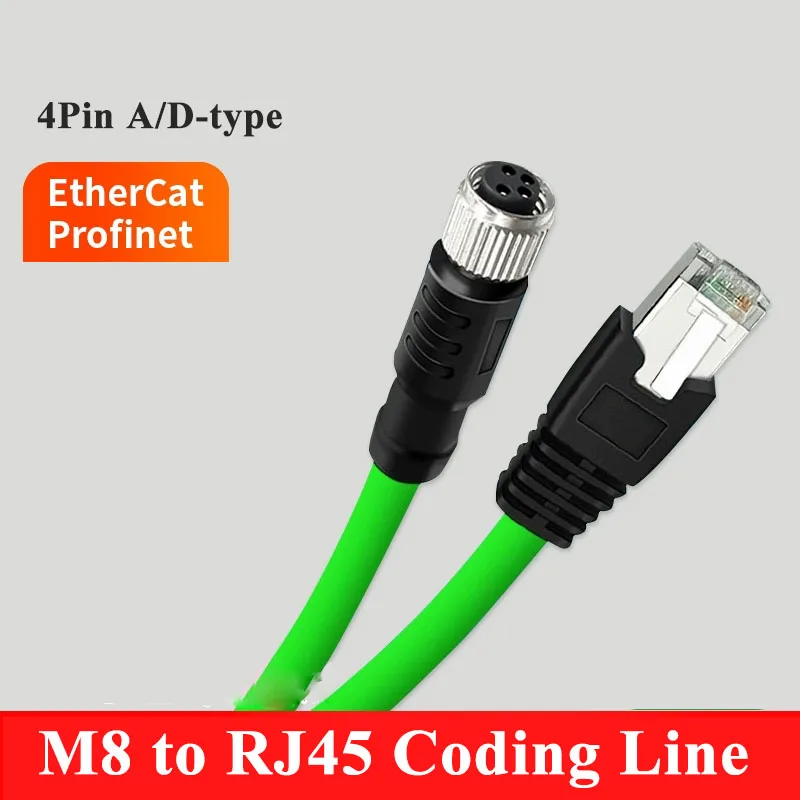 

M8 4-контактный D/A-код к RJ45 Сетевой соединительный кабель Ethernet с двойным экраном D-типа «папа» Высокогибкая цепь перетаскивания Датчики Штекерный провод