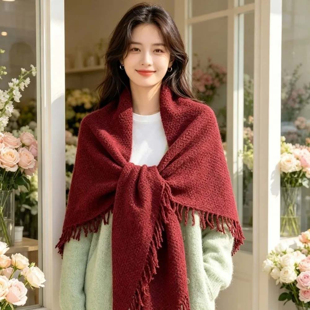 Elegant Wool‑Blend Triangle Shawl Warm Multi-color Knitted Scarf Decorative Solid Color Neck Warmer Outdoor