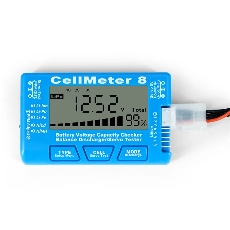 RC Cellmeter 8 Digital Battery Capacity Checker Controller Tester Voltage Tester for Li-Ion NiMH Nicd Cell Meter Blue