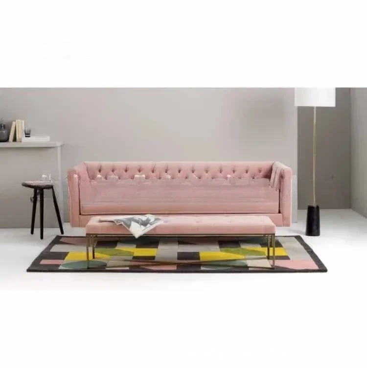 Nordic modern flannel buckle leisure three-person sofa furniture studio reception stainless steel sofa 2