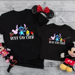 New Disney Stitch Best Day Ever Print Family Matching Shirts Cotton Dad Mom Kids Tshirt Baby Rompers Funny Family Look Outfits