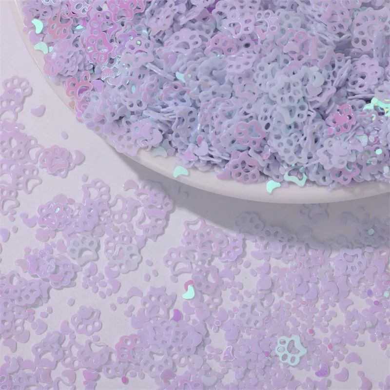 500g/bag 7MM Cartoon Cat & Dog Paw Sequins - Colorful Transparent Glitter Flakes for Nail Art & Handmade Ball Fillers