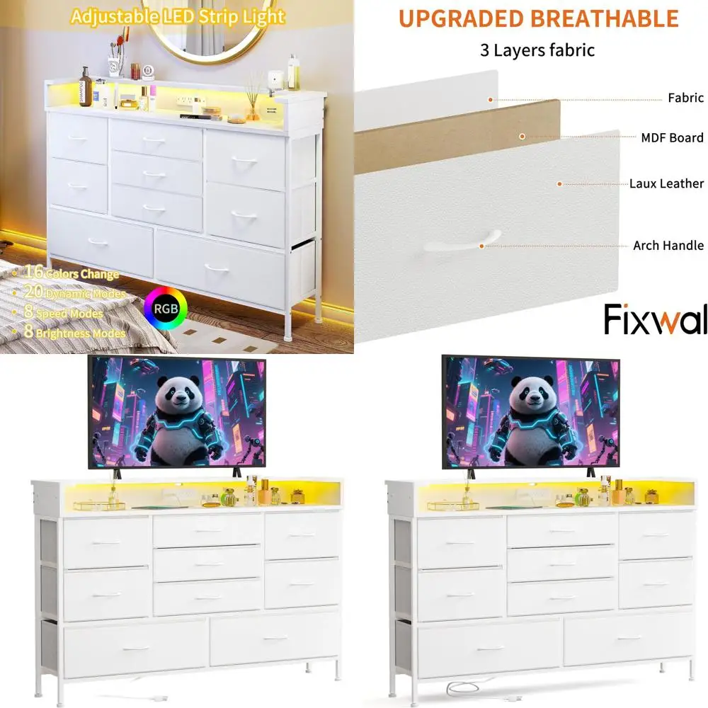 

Bedroom LED Dresser with Drawers and TV Stand in White