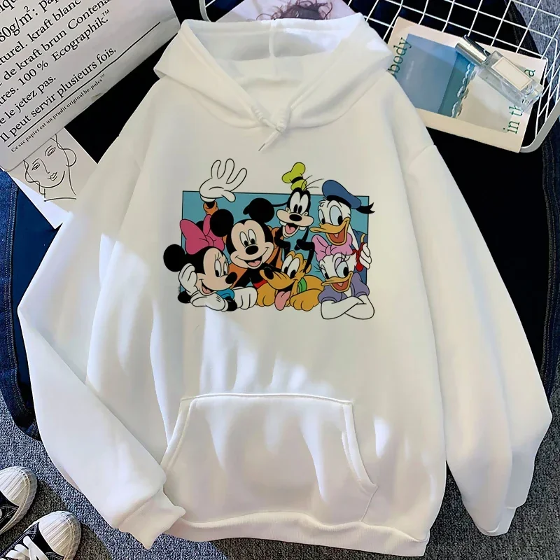 Loose Lovely Pattern Male Sweatshirts Pocket Disney Minnie Mouse Cartoon Print Daily Men Hoodies Autumn Winter Popular Pullover