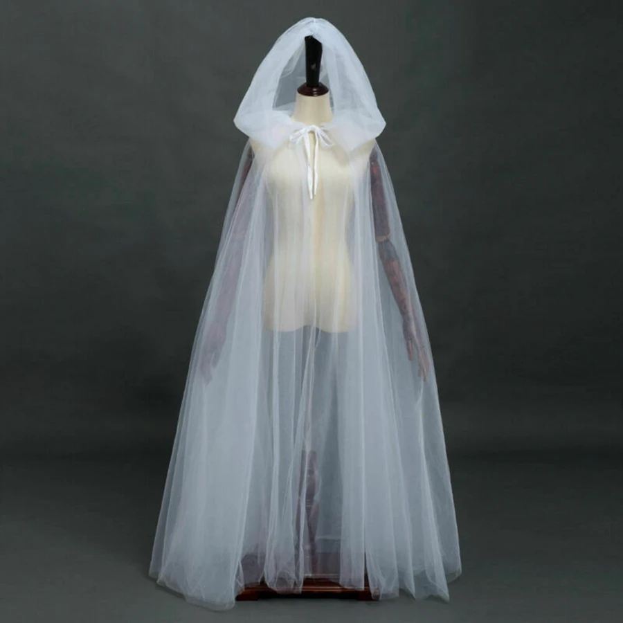 Whoesale Sexy cosplay Cape Bridal Shawl With hat Tulle Long Cape Cloak Shawl Shrugs Women Party Jackets cape mariage femme