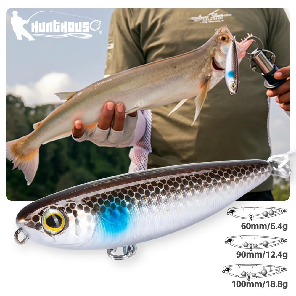 Image of Hunthouse Schwimmende Topwater Bleistift Angelköder Harte Köderoberfläche WTD Wobbler Trolling 100/90/60 mm Salzwasser für Bass Tackle