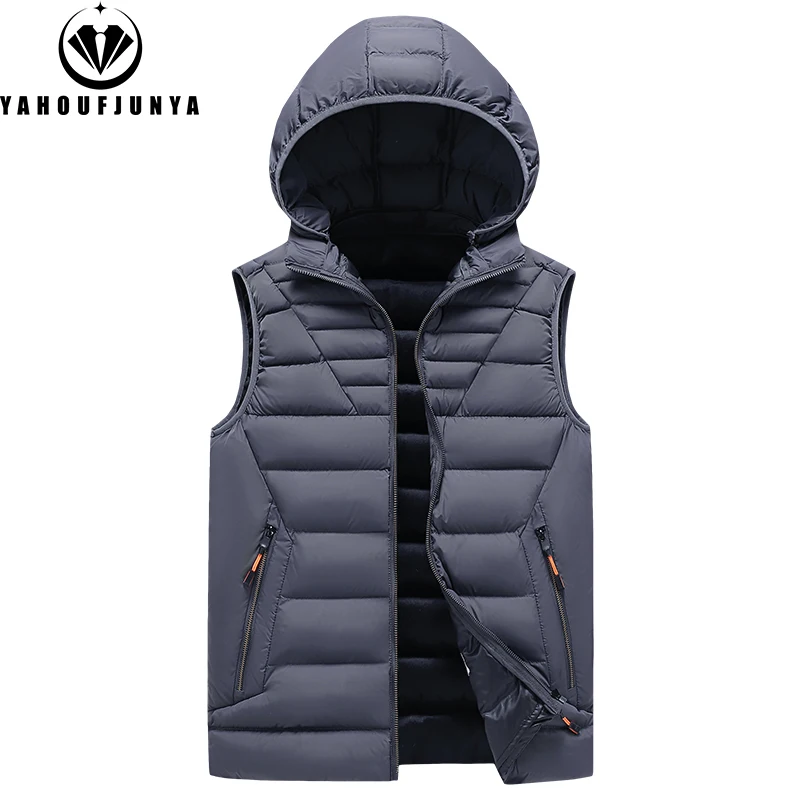 Men Autumn Sleeveless Fleece Solid Warm Detachable Hooded Vest Men Winter Zipper Outdoor Leisure Fashion Style Vest Male Coat