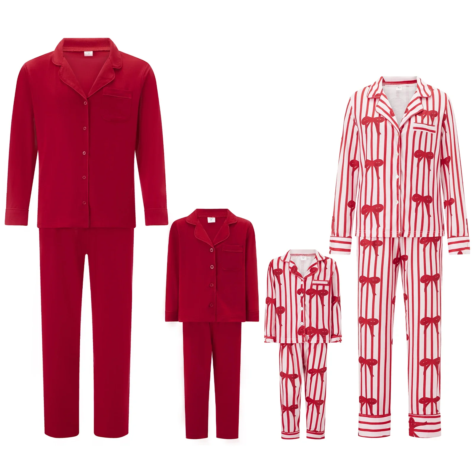 hirigin Christmas Family Pajamas Matching Sets Button Down Satin Silk Pajamas Stripe Bow Holiday Festival Sleepwear