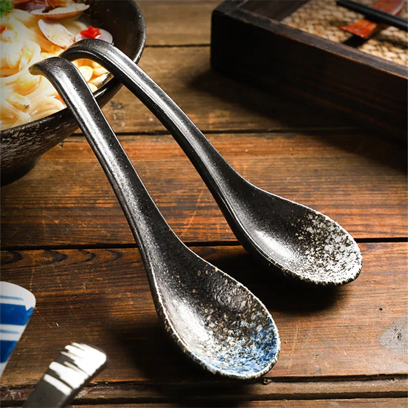 Flow Colors Ceramic Soup Spoon Seasoning Rice Spoons Japanese Cuisine Restaurant Hotel Table Service Public Sharing Scoops