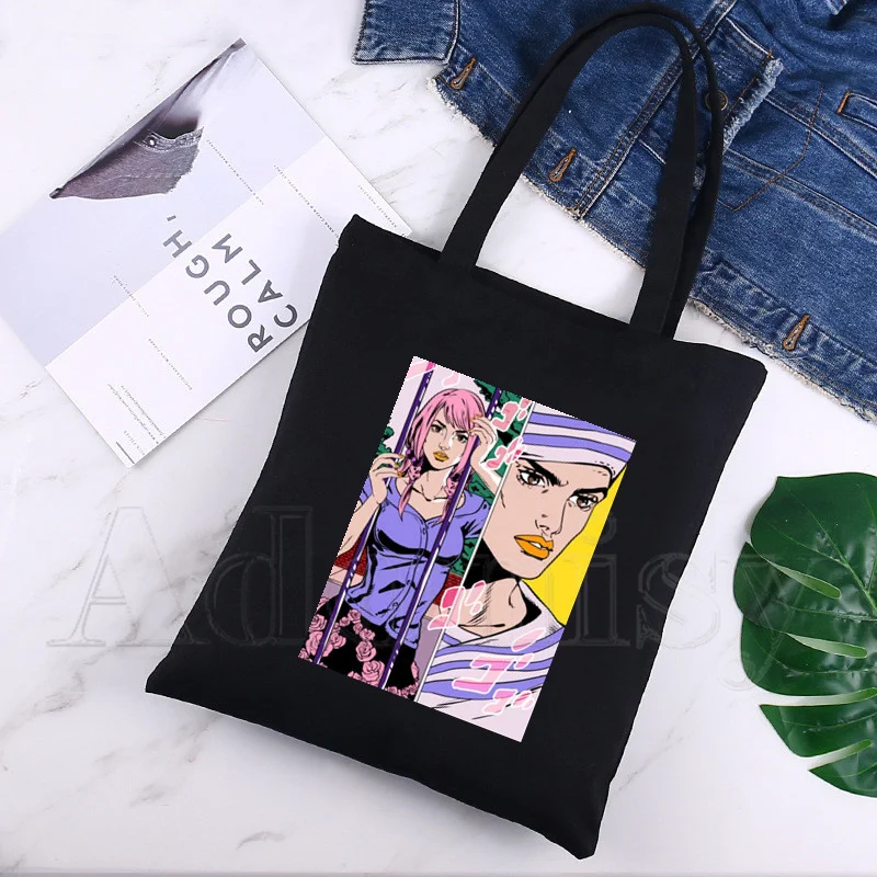 Jojo Bizarre Adventure Custom Tote Bag Shopping Print Original Design Black Unisex Travel Canvas Bags Eco Foldable Shopper Bag