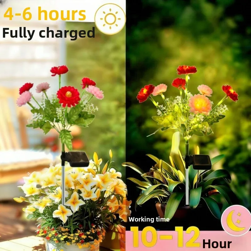 Solar Saussurea Flower Stake Lights, LED Artificial Night Landscape Lawn Lamps for Courtyard Garden Decoration view 6