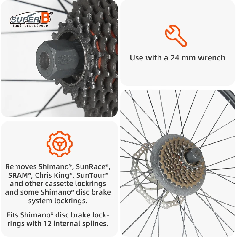 Super B Bike Bicycle Cassette Flywheel Lockring Remover Tool Features a Guide Pin For Shimano SRAM Bicycle Repair Tools