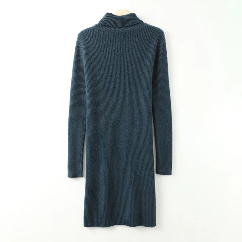 100% Wool Knitting Dress For Woman 2024 New Winter Turtleneck Slim Long Dresses Australian Wool Knit Dresses Women Clothes