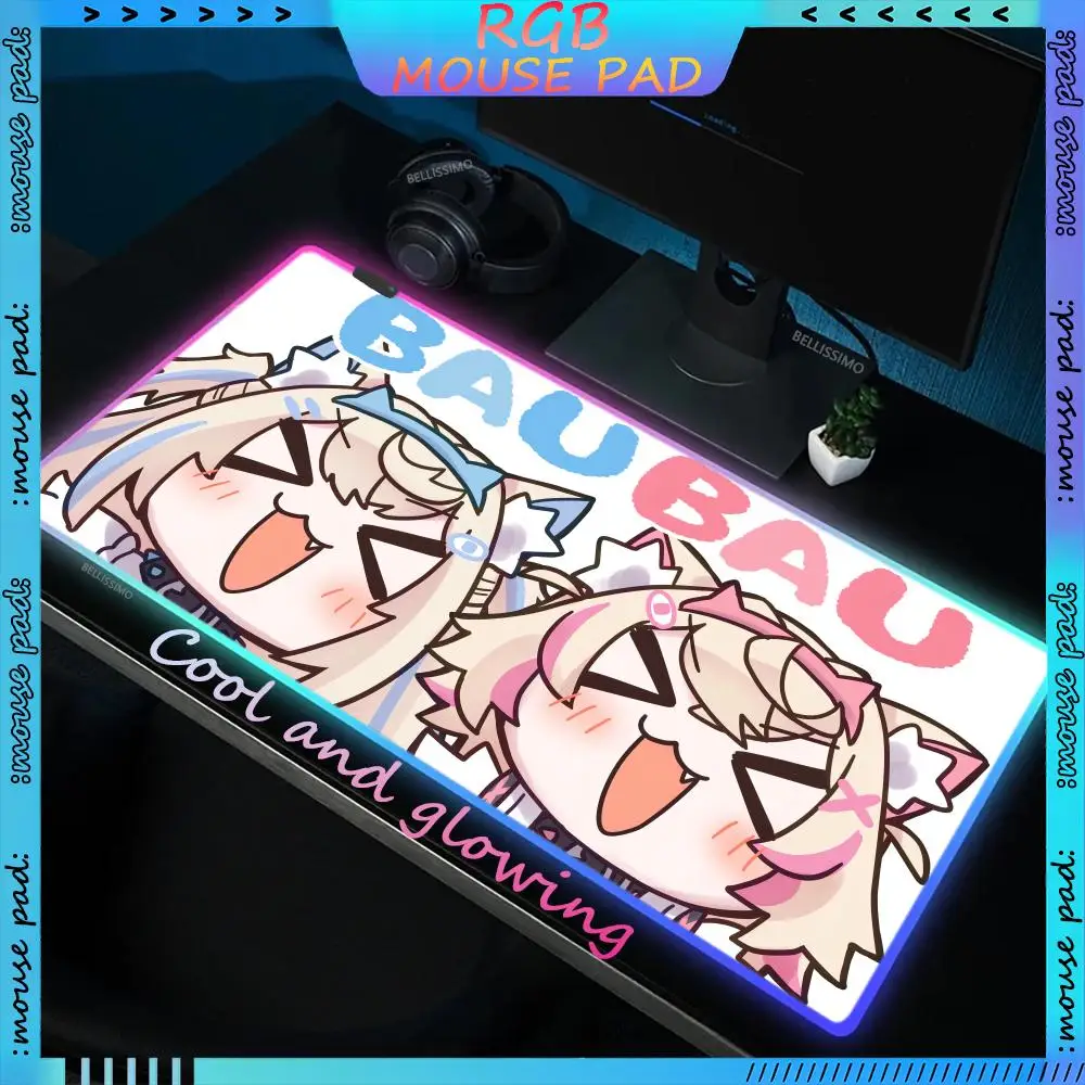 RGB Hololive popular virtual artist FUWAMOCO mousepad LED anime girl game keyboard pad luminous cute desk mat rubber mouse pad