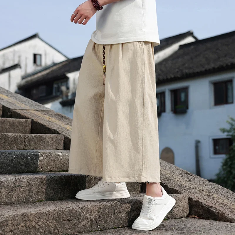 

Summer Ankle-Length Pants Men Fashion Chinese Style Casual Loose Harem Pants Man Lightweight Straight Wide Leg Pants Men M-5XL