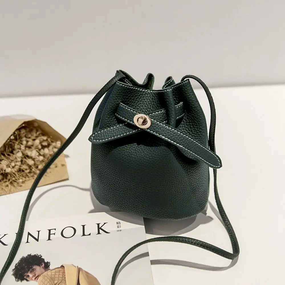 Women Bucket Bag French Style Crossbody Bag PU Leather Female Handbag Solid Color Retro Shoulder Bag Coin Purse