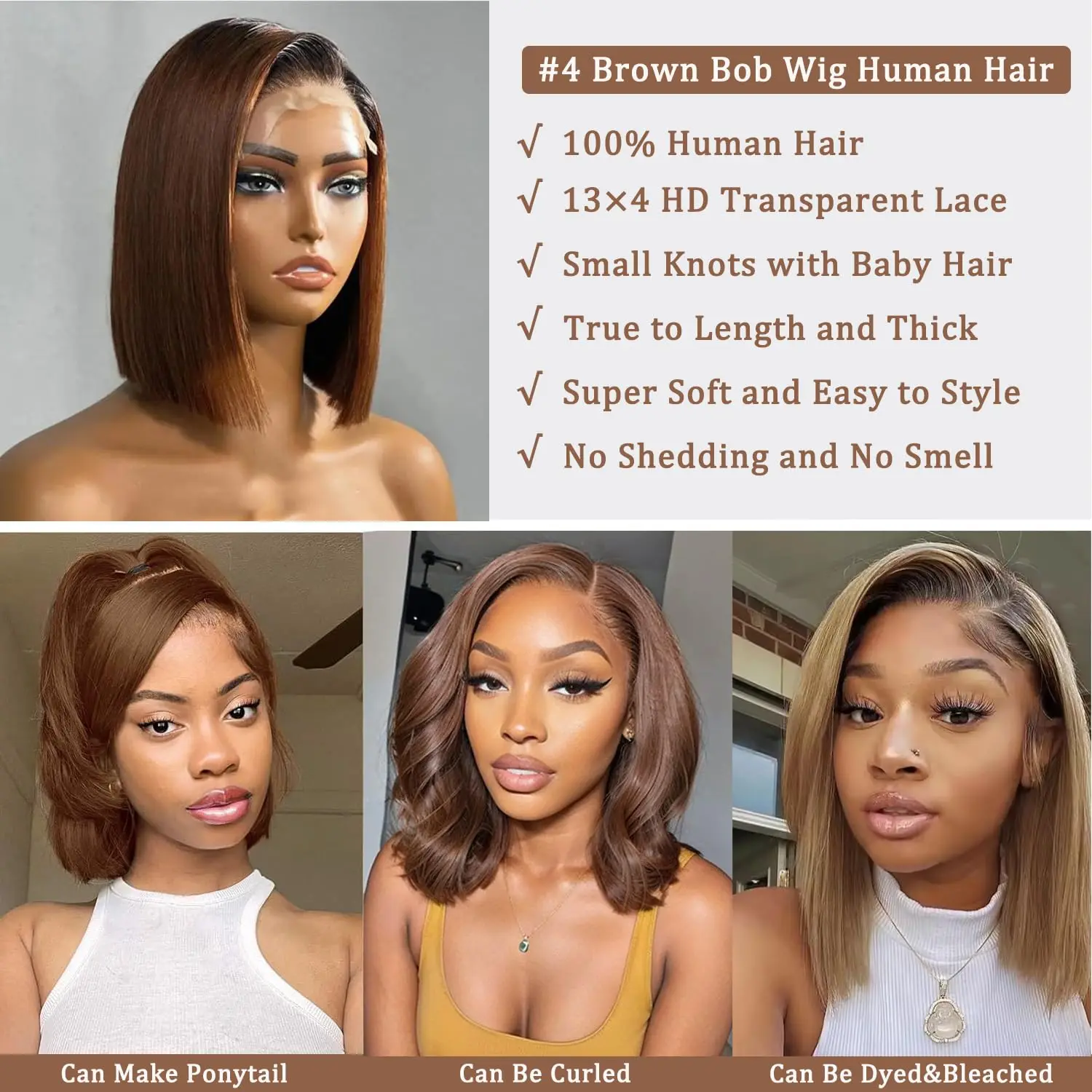 # 4 الشوكولاته براون بوب شعر مستعار شعر الإنسان مستقيم 13x4 Hd الدانتيل شعر مستعار أمامي 200% الكثافة قصيرة براون شعر مستعار 2x6 4x4 5x5 الدانتيل إغلاق شعر مستعار