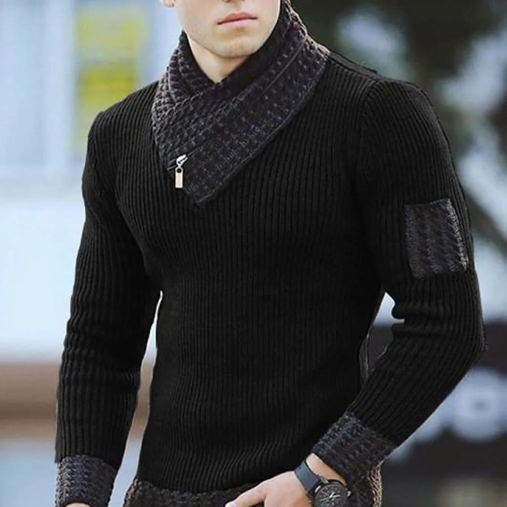 

Модный мужской трикотажный свитер в британском стиле с шарфом, высоким воротником, длинными рукавами, дышащий, повседневный, для больших размеров