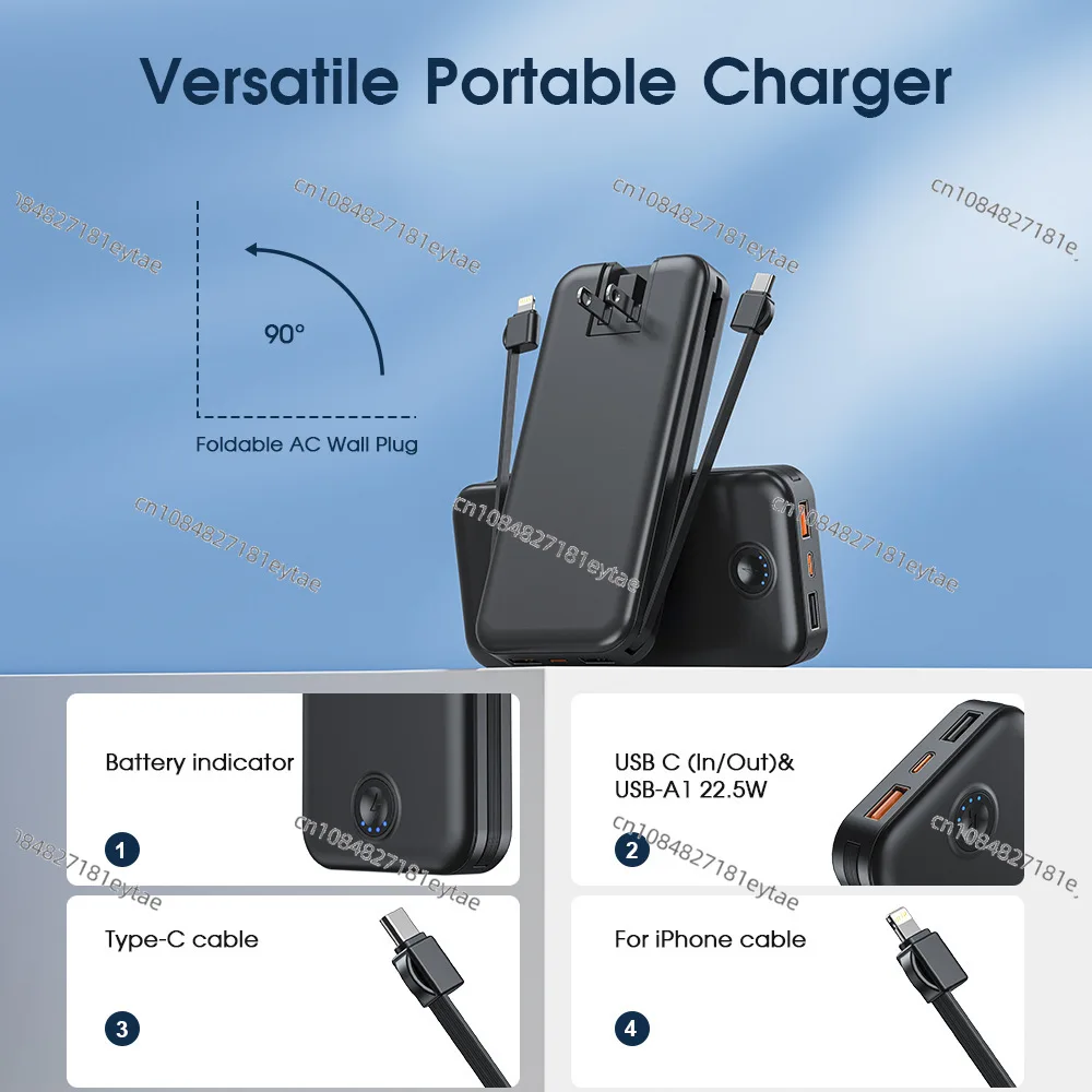 Wall Plug, Power Bank Two-in-one with Cable, Fast Charging 20000mAh Large-capacity Portable Mobile Power Supply