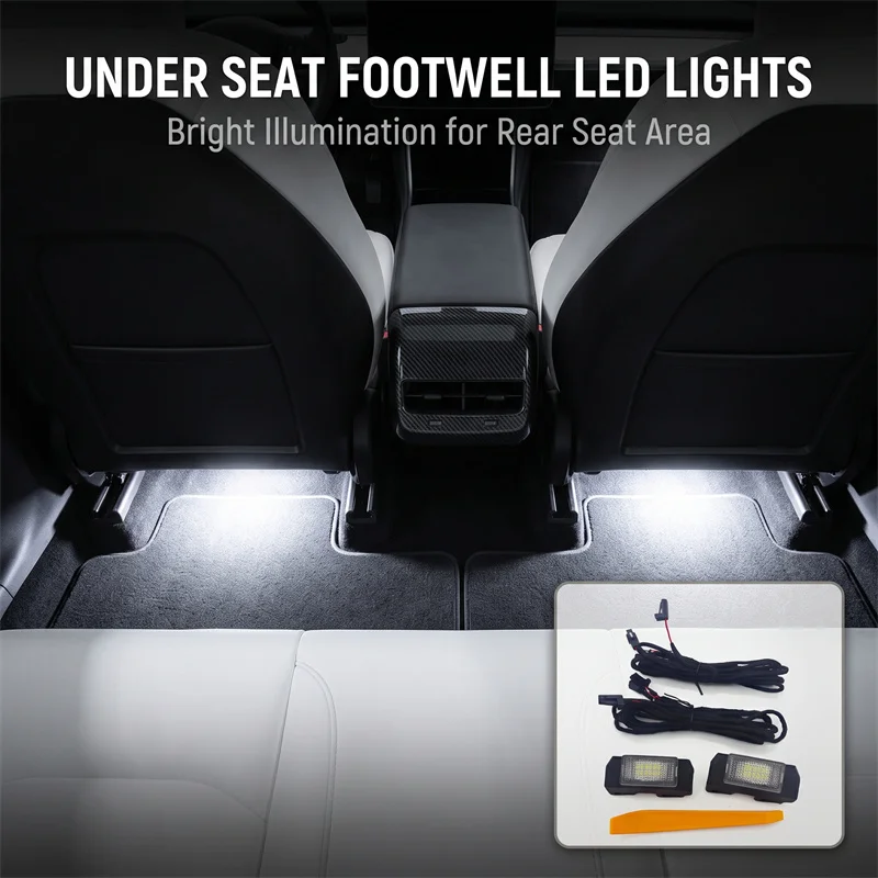 Rear Footwell LED Ambient Light, Interior Decor Lamp with Harness Plug, No Modification for Tesla Model 3 Y S X