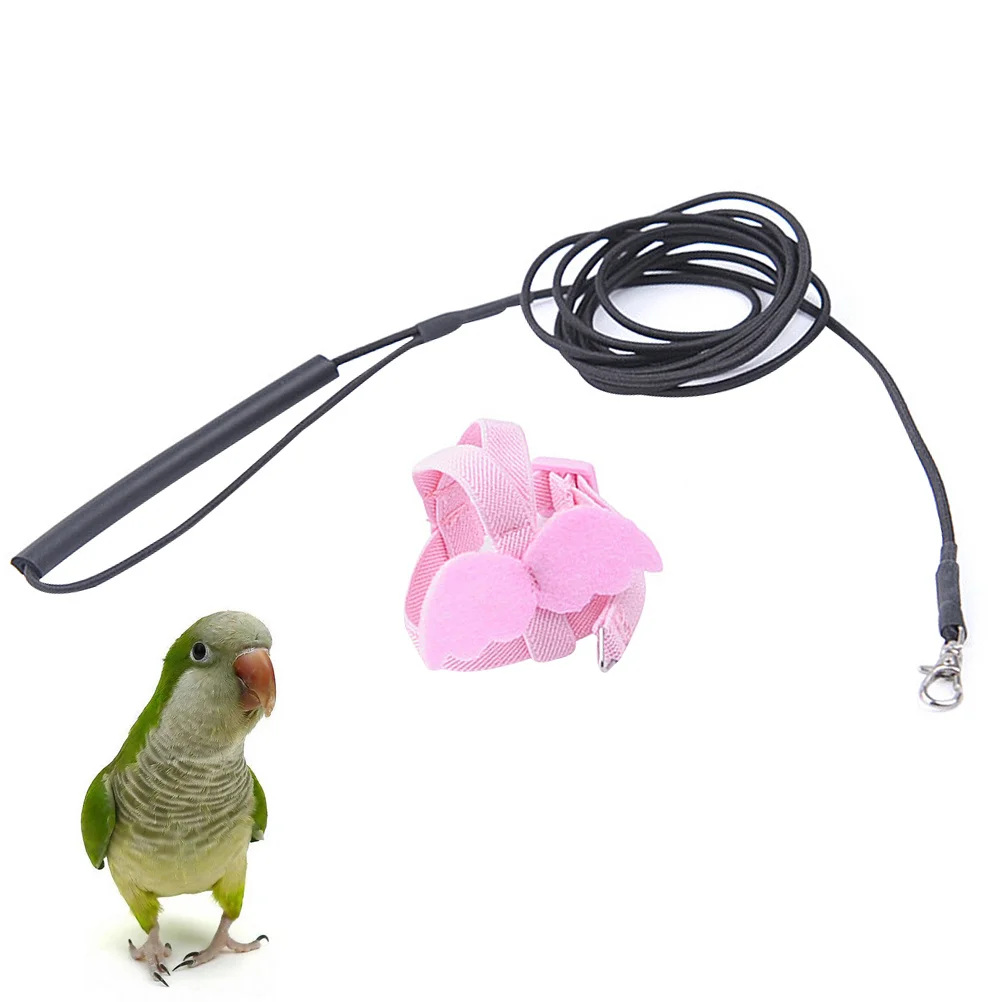 

1Pcs Parrot Chest Harness Bird Flying Strap Angel Wings Adjustable 2m Elastic Rope Pink Outdoor Flying Traction Leash