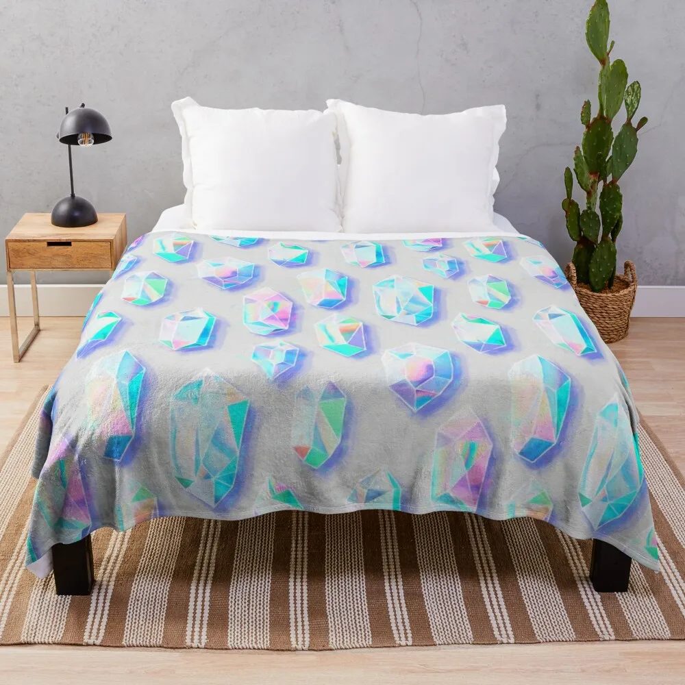 

Iridescent Rainbow Crystals Throw Blanket Softest Hairy Blankets