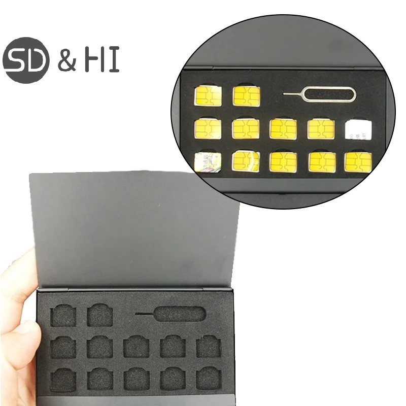 

12-Slots-NANO+1-Slot-Card-Pin Aluminum Portable SIM Micro Pin SIM Card Nano Memory Card Storage Box Case Protector Holder